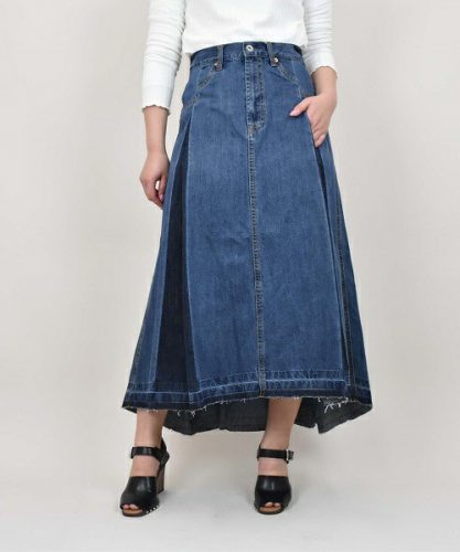 QUINOA BOUTIQUE デニムタックアシメフレアスカート