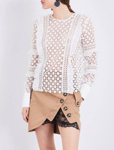 SELF-PORTRAIT daisy guipure-lace and organza top