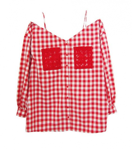 Honey mi Honey offshoulder ginghamcheck blouse