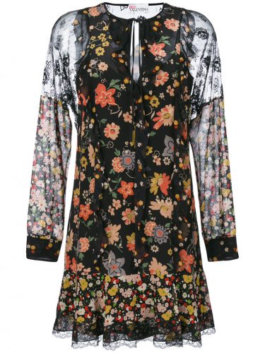 RED VALENTINO フローラル柄 レースインサートドレス