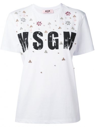 MSGM　クリスタル装飾 ロゴTシャツ